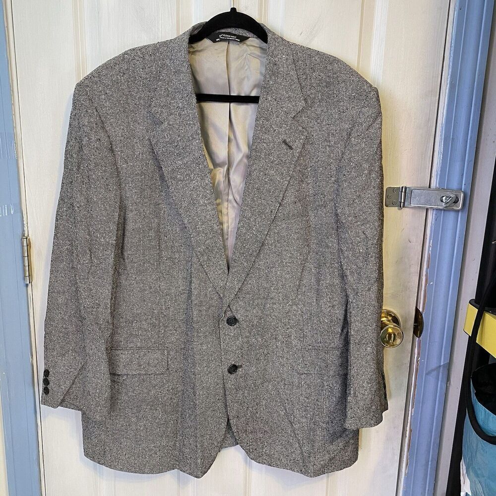 John Alexander Hartmarx Silk Black White Micro Check Blazer Men 46R QuietLuxury